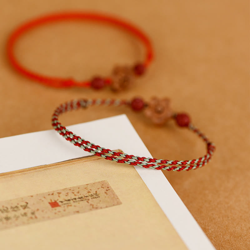 Buddha Stones Peach Wood Small Peach Blossom Cinnabar Wealth String Bracelet Anklet - image 14
