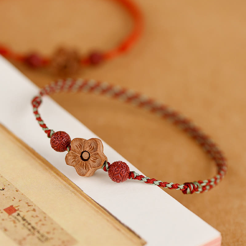 Buddha Stones Peach Wood Small Peach Blossom Cinnabar Wealth String Bracelet Anklet - image 11