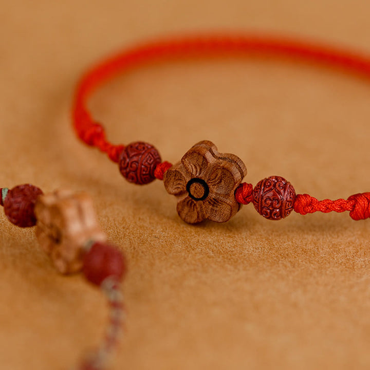 Buddha Stones Peach Wood Small Peach Blossom Cinnabar Wealth String Bracelet Anklet - image 3