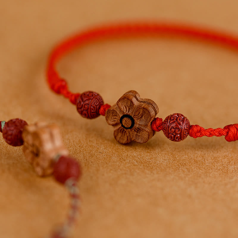 Buddha Stones Peach Wood Small Peach Blossom Cinnabar Wealth String Bracelet Anklet - image 3