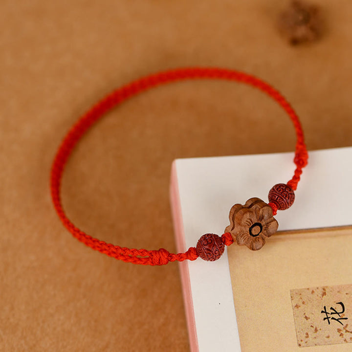 Buddha Stones Peach Wood Small Peach Blossom Cinnabar Wealth String Bracelet Anklet - image 2