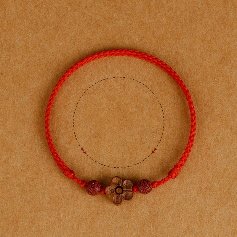 Buddha Stones Peach Wood Small Peach Blossom Cinnabar Wealth String Bracelet Anklet - image 4