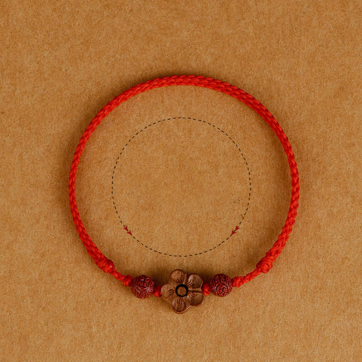 Buddha Stones Peach Wood Small Peach Blossom Cinnabar Wealth String Bracelet Anklet - image 4