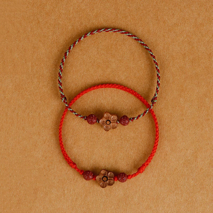 Buddha Stones Peach Wood Small Peach Blossom Cinnabar Wealth String Bracelet Anklet - image 1