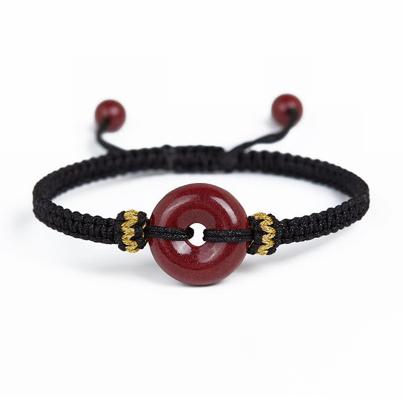Buddha Stones Handmade Cinnabar Round Peace Buckle Concentration Braided Bracelet - Black Rope(Wrist Circumference 14-19cm) - image 14