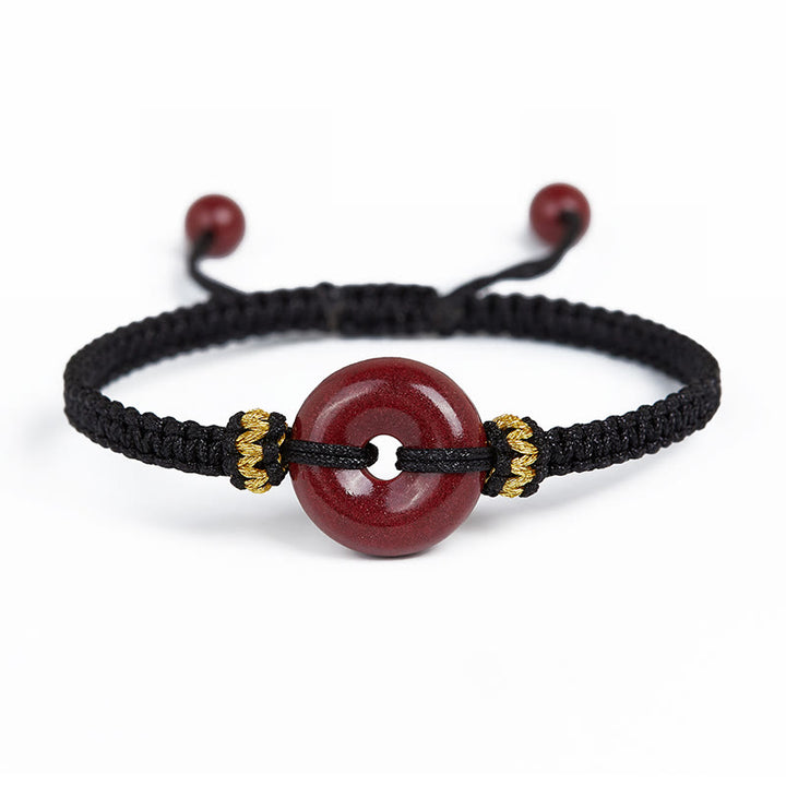 Buddha Stones Handmade Cinnabar Round Peace Buckle Concentration Braided Bracelet - Black Rope(Wrist Circumference 14-19cm) - image 14
