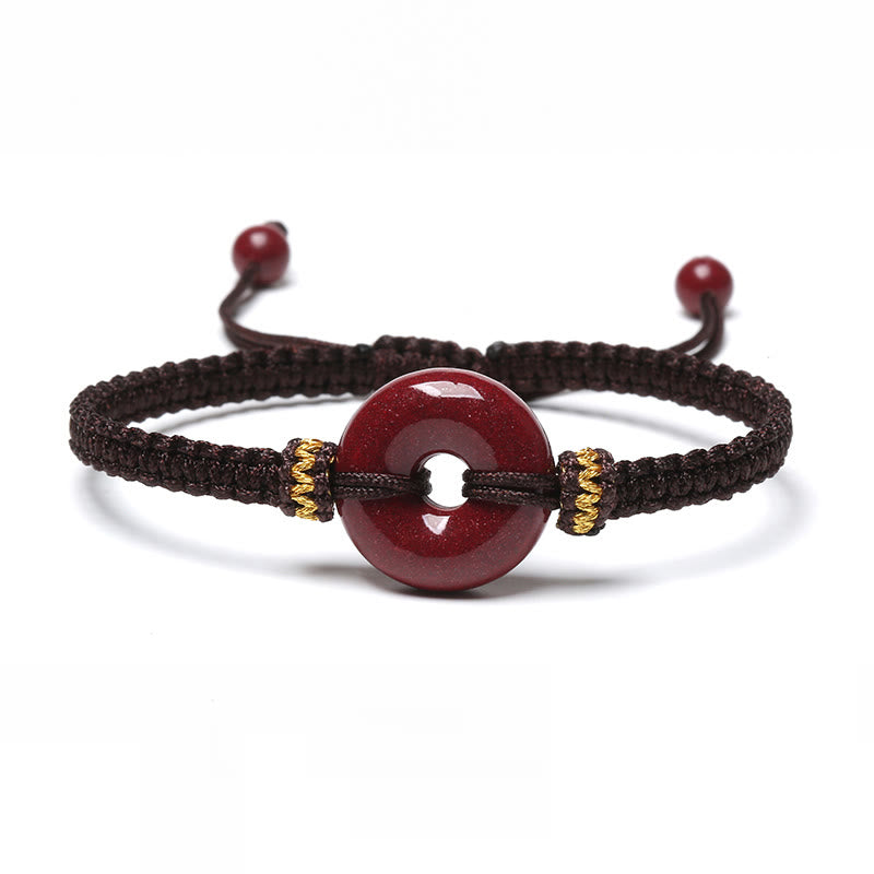 Buddha Stones Handmade Cinnabar Round Peace Buckle Concentration Braided Bracelet - Brown Rope(Wrist Circumference 14-19cm) - image 13