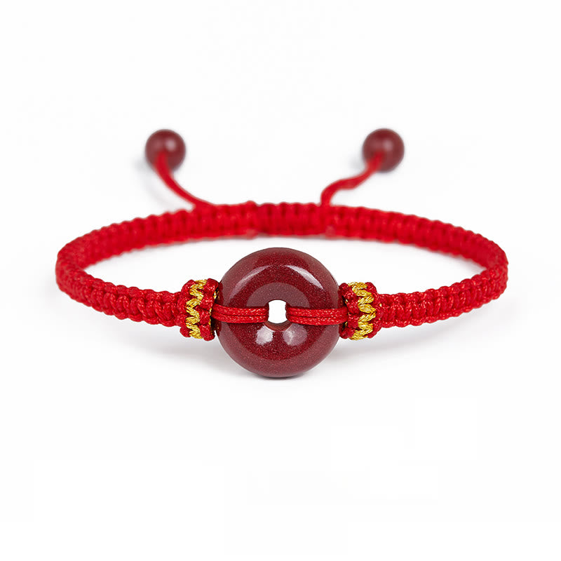 Buddha Stones Handmade Cinnabar Round Peace Buckle Concentration Braided Bracelet - Red Rope(Wrist Circumference 14-19cm) - image 12