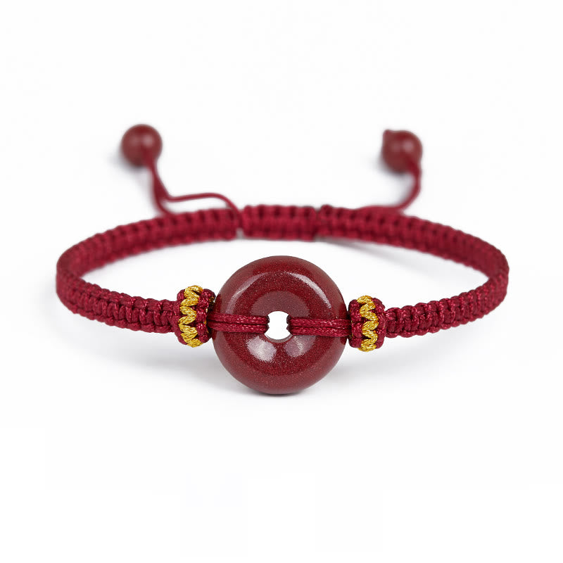 Buddha Stones Handmade Cinnabar Round Peace Buckle Concentration Braided Bracelet - image 3