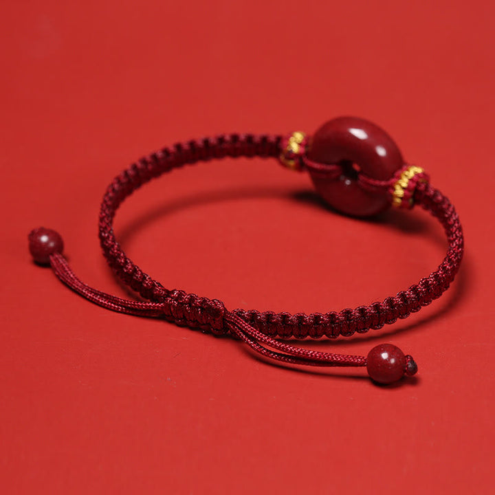 Buddha Stones Handmade Cinnabar Round Peace Buckle Concentration Braided Bracelet - image 2