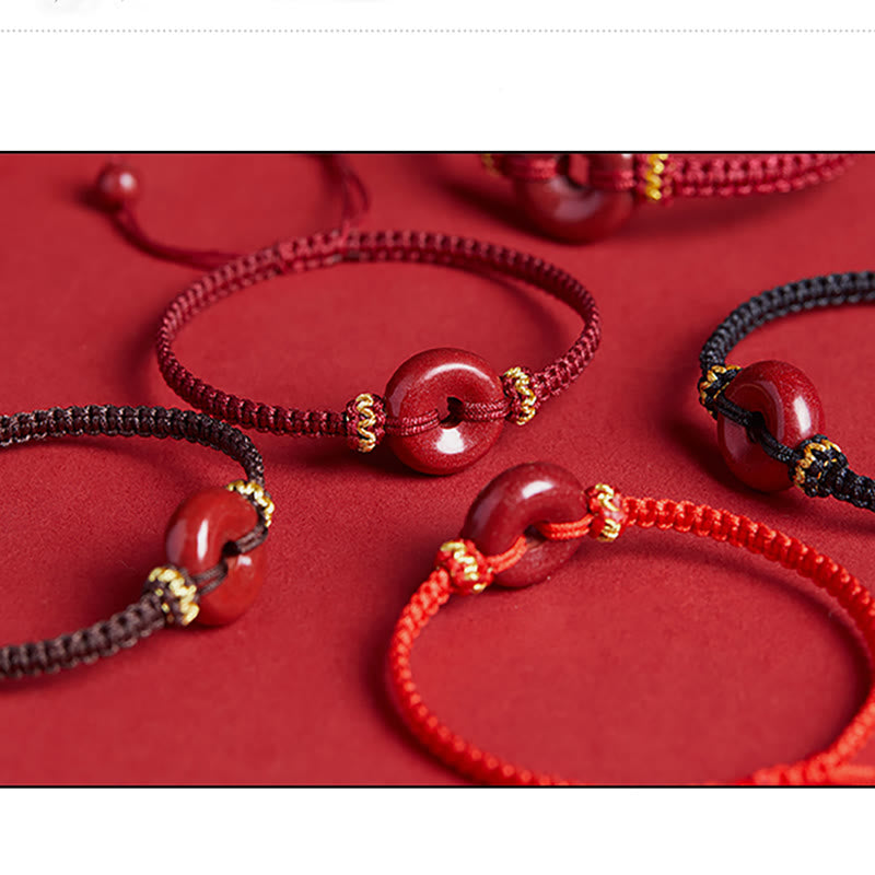 Buddha Stones Handmade Cinnabar Round Peace Buckle Concentration Braided Bracelet - image 18