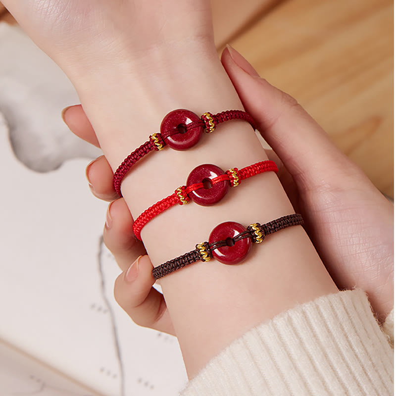 Buddha Stones Handmade Cinnabar Round Peace Buckle Concentration Braided Bracelet - image 15