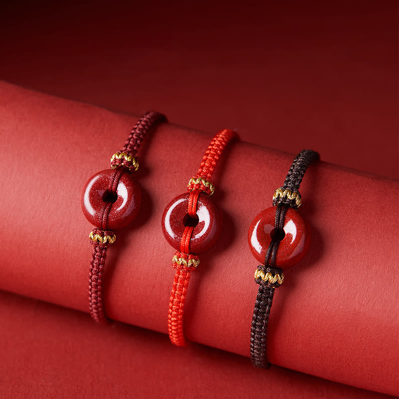 Buddha Stones Handmade Cinnabar Round Peace Buckle Concentration Braided Bracelet - image 1