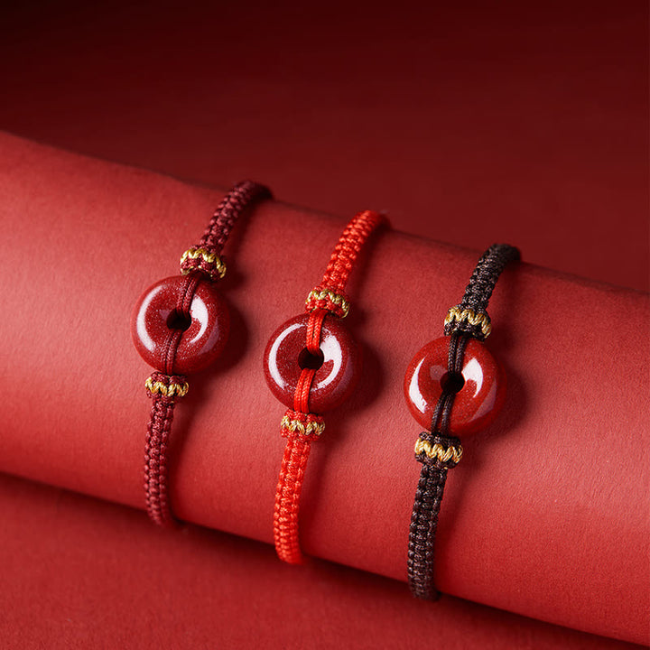 Buddha Stones Handmade Cinnabar Round Peace Buckle Concentration Braided Bracelet - image 1