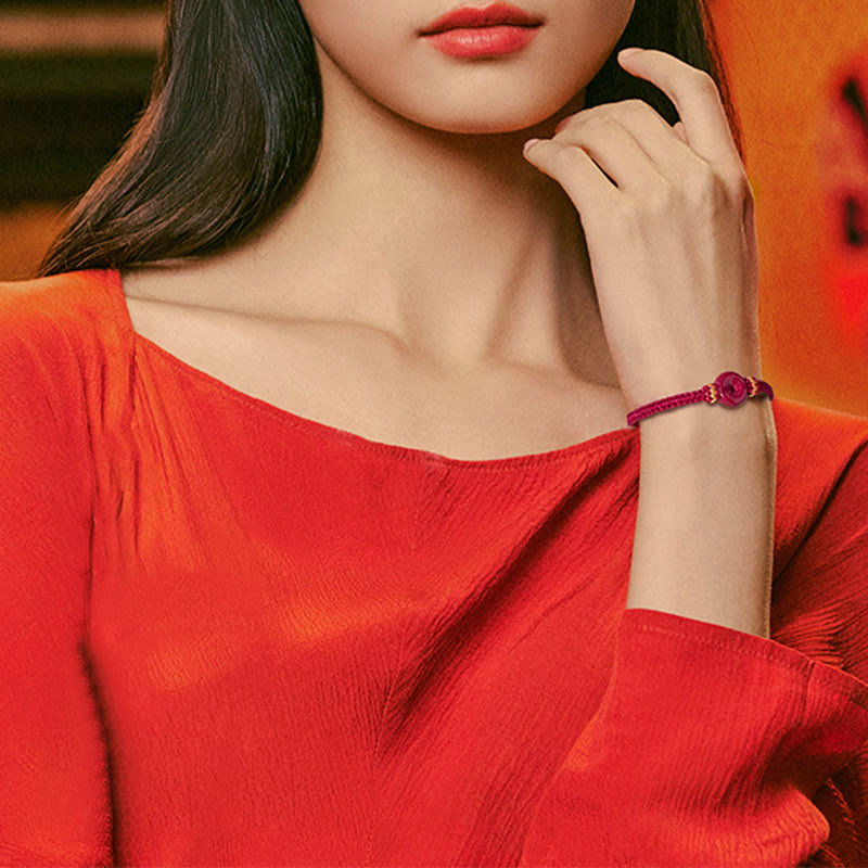 Buddha Stones Handmade Cinnabar Round Peace Buckle Concentration Braided Bracelet - image 9