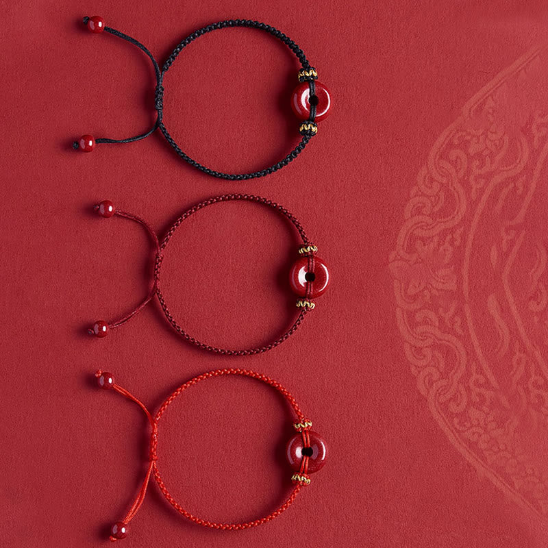 Buddha Stones Handmade Cinnabar Round Peace Buckle Concentration Braided Bracelet - image 16