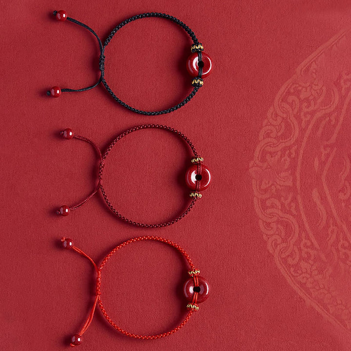 Buddha Stones Handmade Cinnabar Round Peace Buckle Concentration Braided Bracelet - image 16