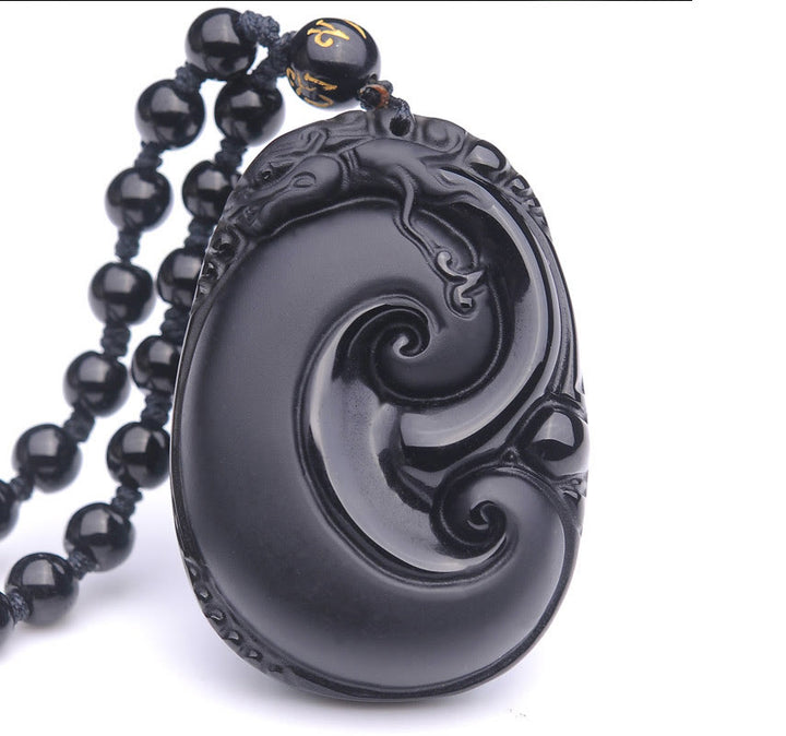 Buddha Stones Natural Black Obsidian PiXiu Oval Pattern Strength Necklace Pendant - image 11