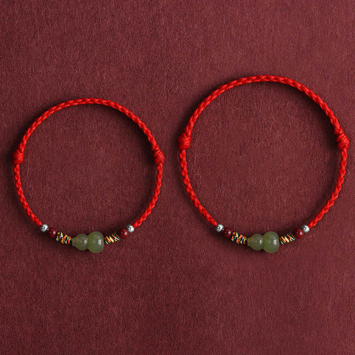 Buddha Stones Natural Hetian Jade Gourd Protection Luck Braided Bracelet Anklet - image 10