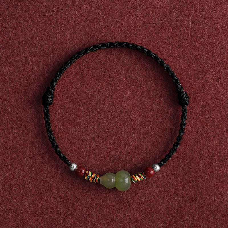 Buddha Stones Natural Hetian Jade Gourd Protection Luck Braided Bracelet Anklet - Black Rope - Children's Anklet(Circumference 14-20cm) - image 13