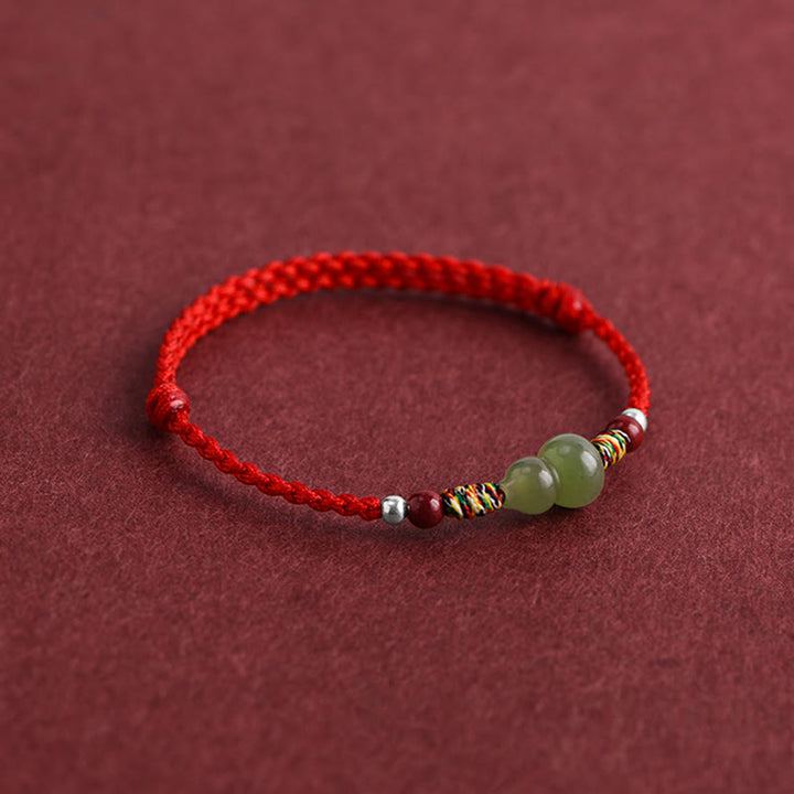 Buddha Stones Natural Hetian Jade Gourd Protection Luck Braided Bracelet Anklet - image 12