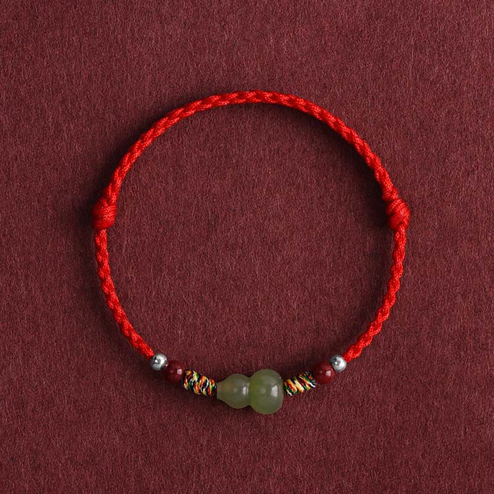Buddha Stones Natural Hetian Jade Gourd Protection Luck Braided Bracelet Anklet - Red Rope - Children's Anklet(Circumference 14-20cm) - image 8