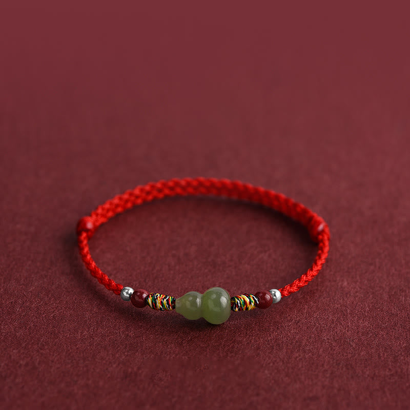Buddha Stones Natural Hetian Jade Gourd Protection Luck Braided Bracelet Anklet - image 11