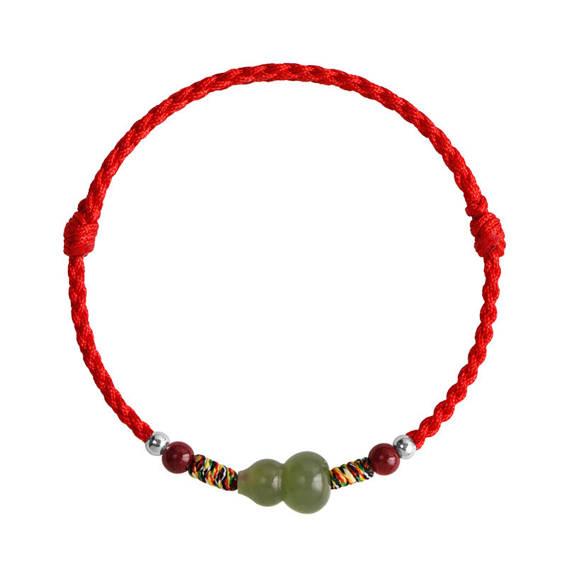 Buddha Stones Natural Hetian Jade Gourd Protection Luck Braided Bracelet Anklet - image 9