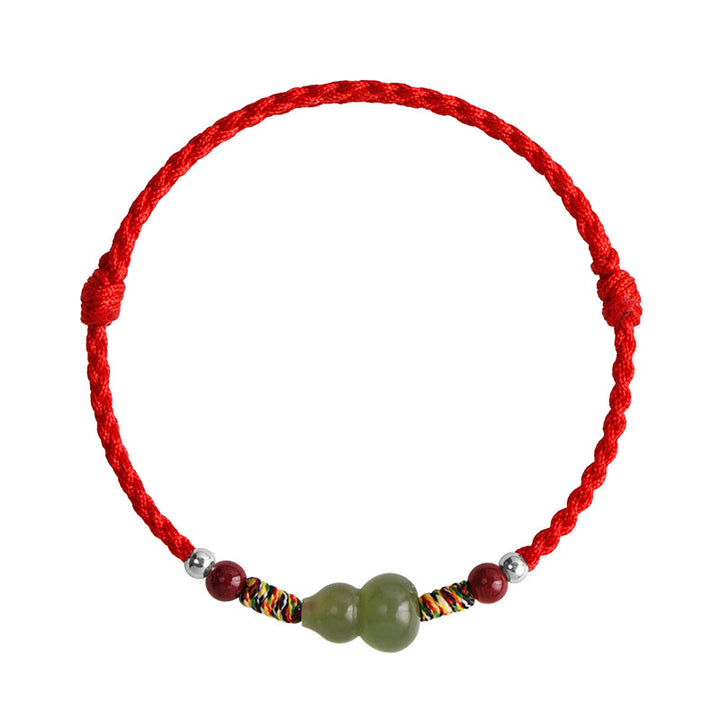 Buddha Stones Natural Hetian Jade Gourd Protection Luck Braided Bracelet Anklet - image 9