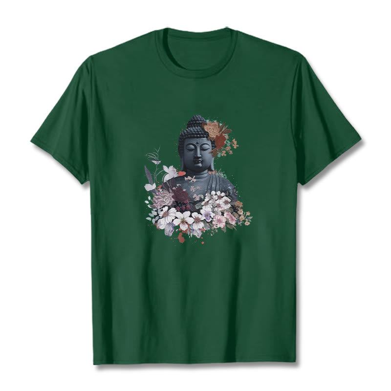 Buddha Stones  Colorful Flowers Surrounding Buddha Pattern Tee T-shirt - ForestGreen - 2XL - image 10
