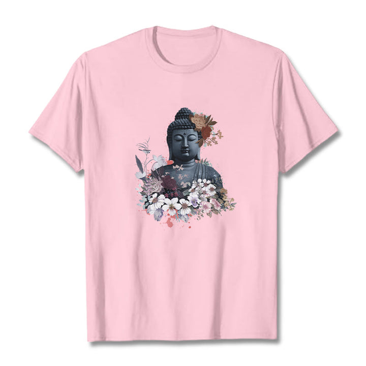 Buddha Stones  Colorful Flowers Surrounding Buddha Pattern Tee T-shirt - LightPink - 2XL - image 12