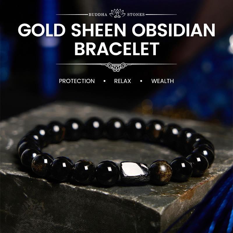 Buddha Stones Gold Sheen Obsidian Black Tourmaline Wealth Bracelet - Gold Sheen Obsidian Black Tourmaline(Wrist Circumference: 14-16cm) - image 0