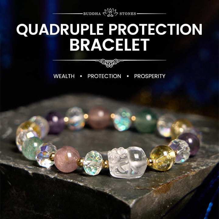 Buddha Stones PiXiu White Crystal Citrine Green Strawberry Quartz Amethyst Luck Bracelet - Various Crystal(Wrist Circumference: 14-16cm) - image 0