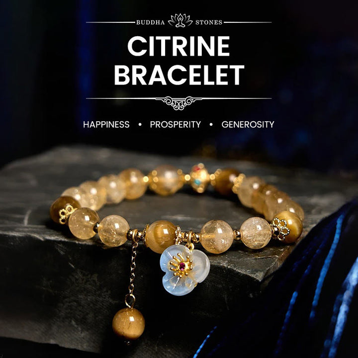 Buddha Stones Citrine Tiger Eye Flower Charm Generosity Bracelet - Citrine Tiger Eye(Wrist Circumference: 14-17cm) - image 0