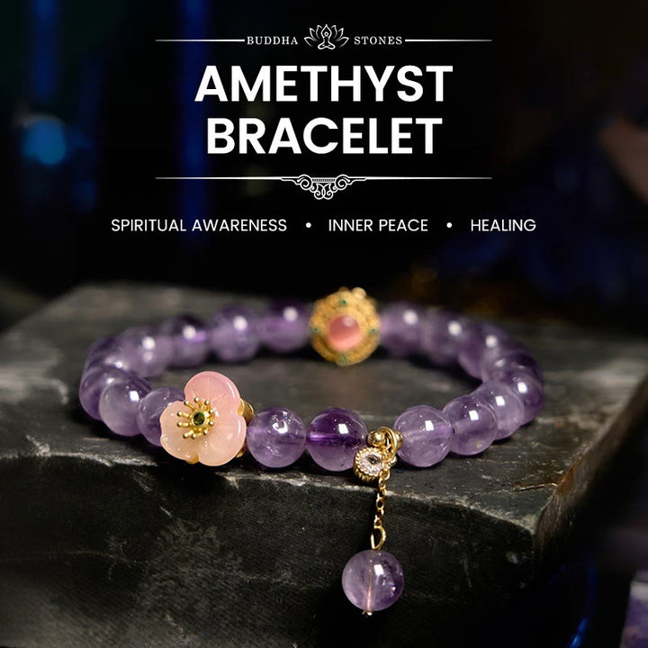 Buddha Stones Amethyst Peach Blossom Fortune Meditation Bracelet - Amethyst(Wrist Circumference: 14-17cm) - image 0