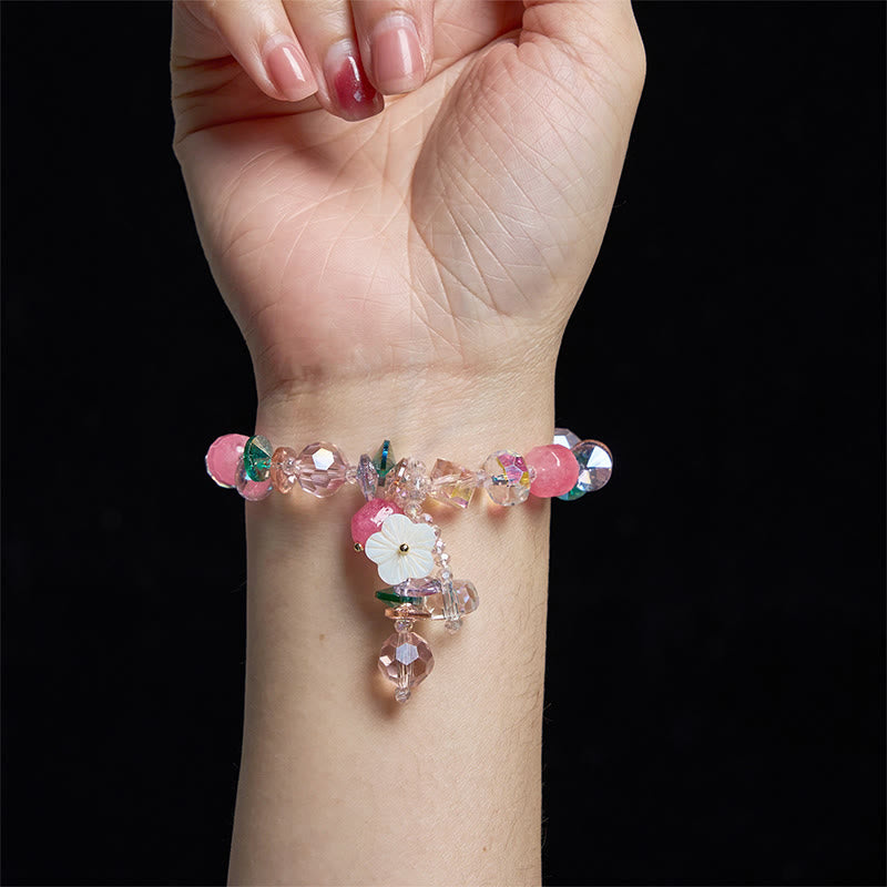 Buddha Stones Pink Crystal Green Crystal White Crystal Flower Warmth Bracelet - image 4