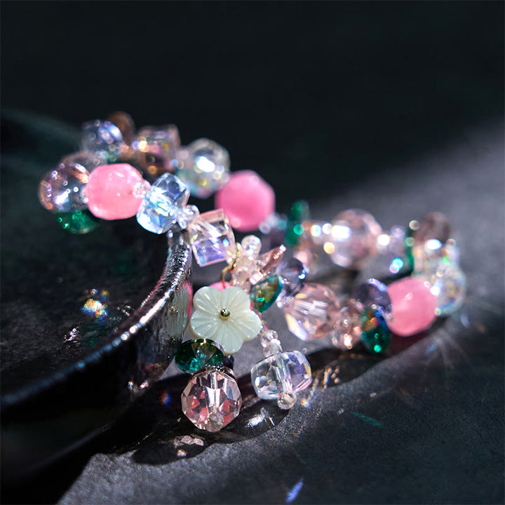 Buddha Stones Pink Crystal Green Crystal White Crystal Flower Warmth Bracelet - image 2