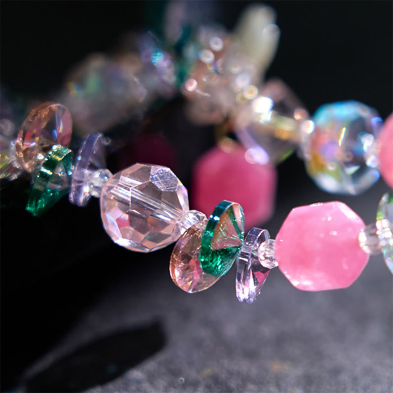 Buddha Stones Pink Crystal Green Crystal White Crystal Flower Warmth Bracelet - image 3