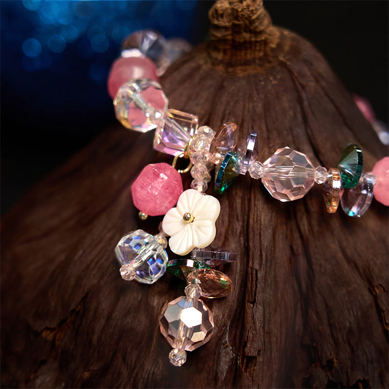 Buddha Stones Pink Crystal Green Crystal White Crystal Flower Warmth Bracelet - image 9