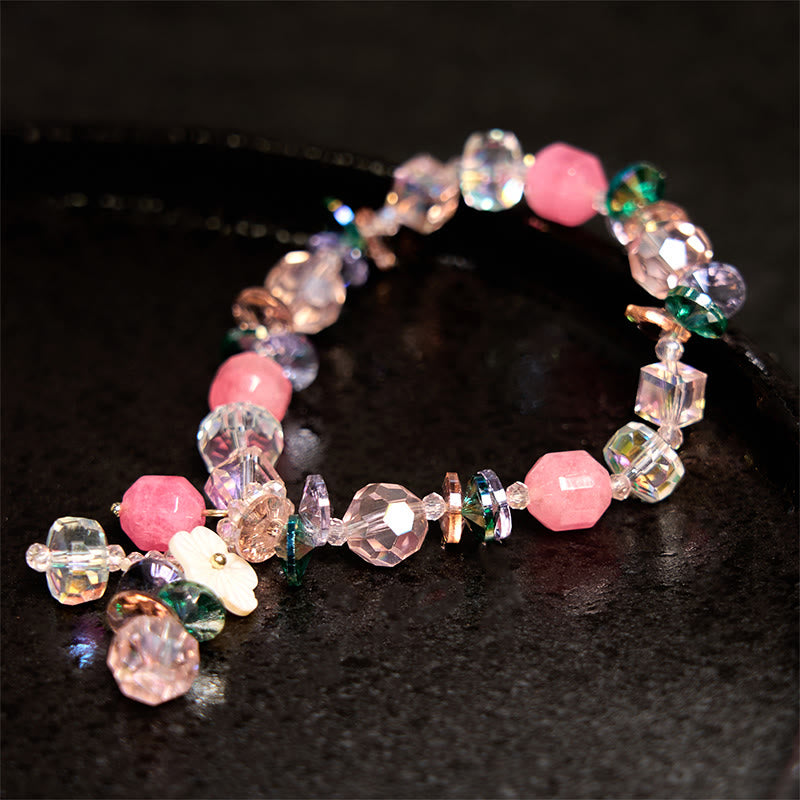 Buddha Stones Pink Crystal Green Crystal White Crystal Flower Warmth Bracelet - image 1