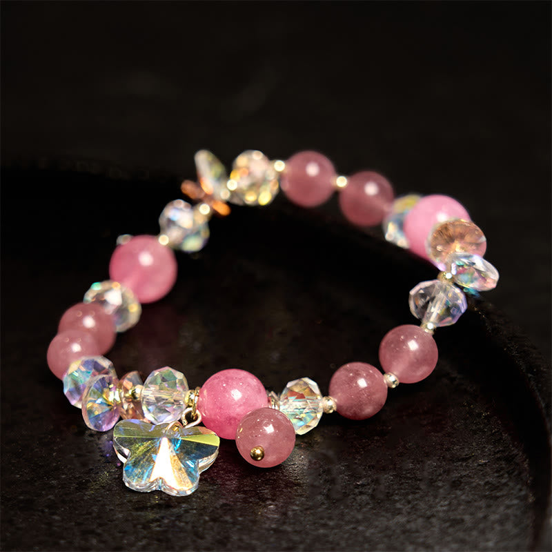 Buddha Stones Strawberry Quartz White Crystal Pink Crystal Butterfly Love Bracelet - image 1