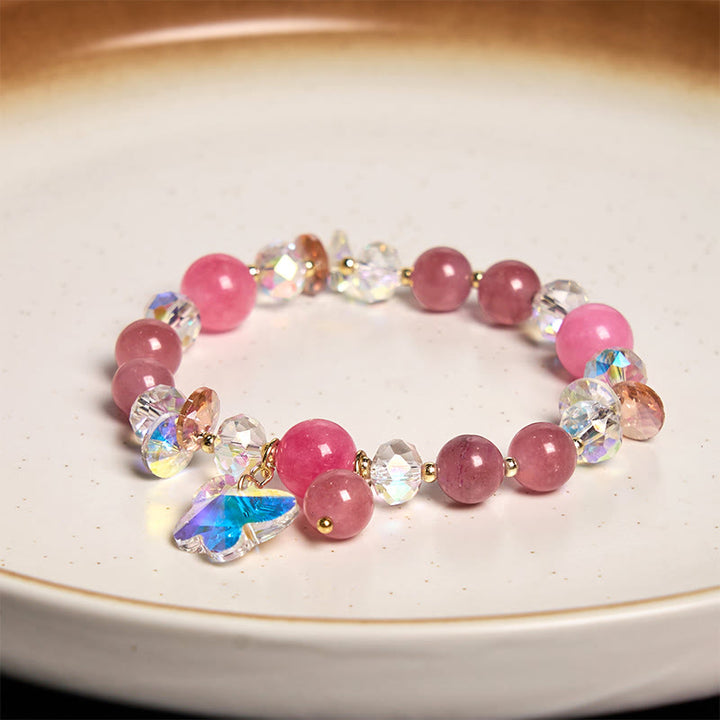 Buddha Stones Strawberry Quartz White Crystal Pink Crystal Butterfly Love Bracelet - image 10