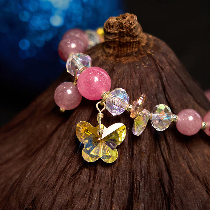 Buddha Stones Strawberry Quartz White Crystal Pink Crystal Butterfly Love Bracelet - image 2