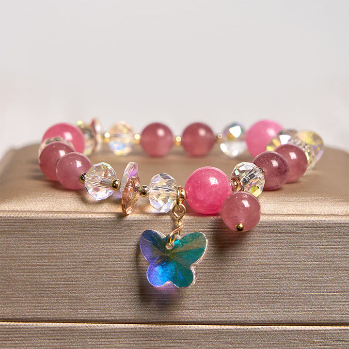 Buddha Stones Strawberry Quartz White Crystal Pink Crystal Butterfly Love Bracelet - image 9
