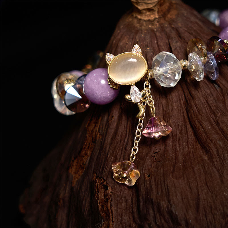 Buddha Stones Amethyst Green Crystal Red Crystal Cat Balance Bracelet - image 3