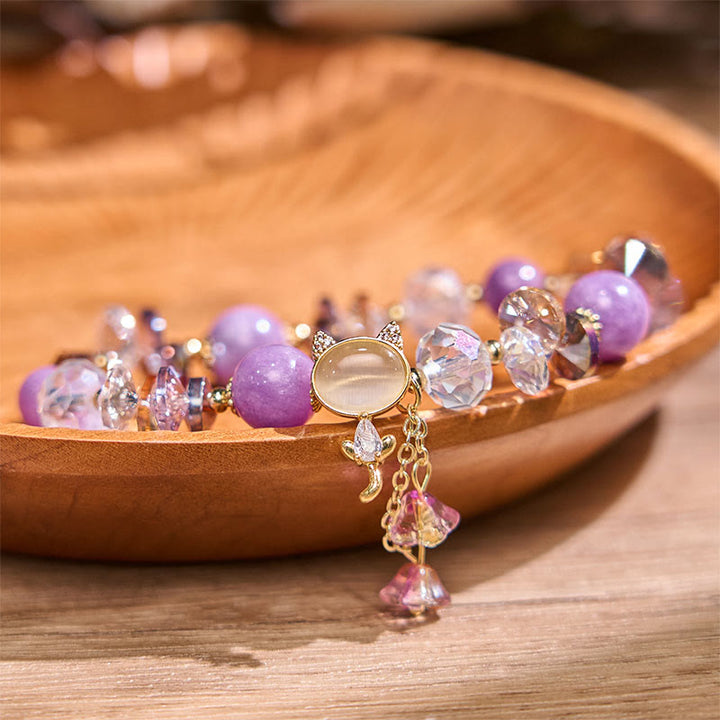 Buddha Stones Amethyst Green Crystal Red Crystal Cat Balance Bracelet - image 1