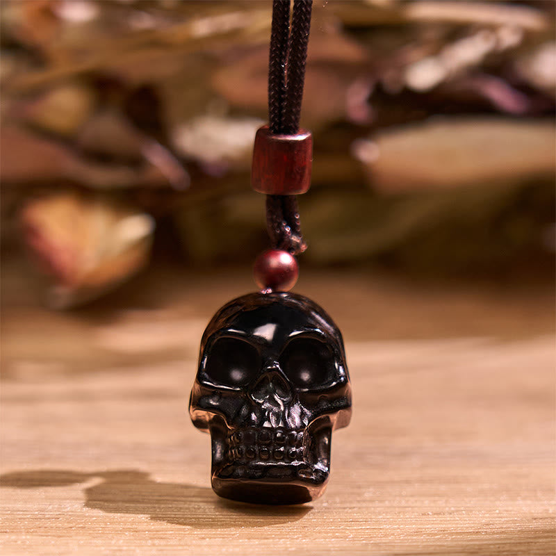 Buddha Stones Black Obsidian String Skeleton Fulfilment Necklace Pendant - Black Obsidian Skeleton - image 0