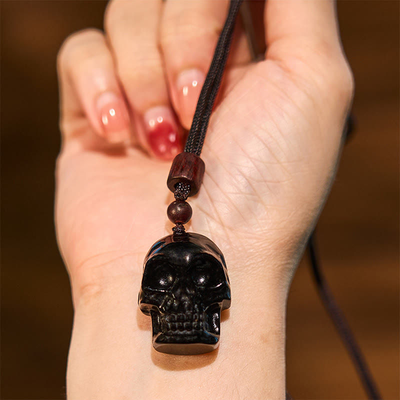 Buddha Stones Black Obsidian String Skeleton Fulfilment Necklace Pendant - image 4