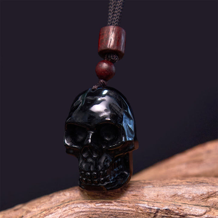 Buddha Stones Black Obsidian String Skeleton Fulfilment Necklace Pendant - image 10