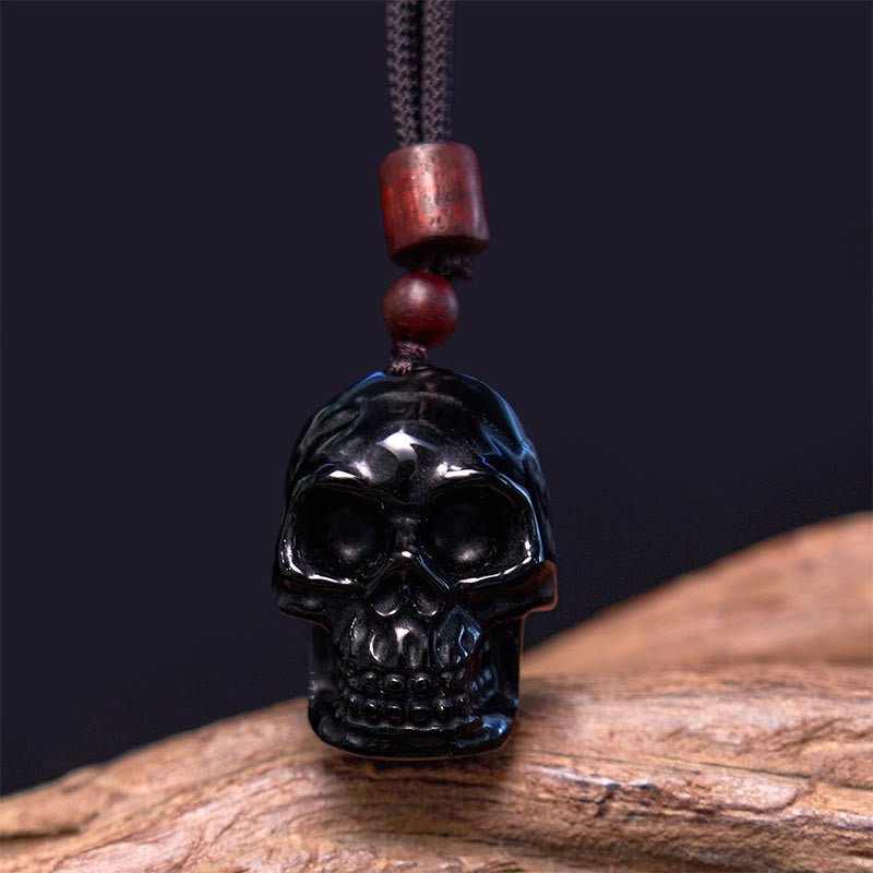 Buddha Stones Black Obsidian String Skeleton Fulfilment Necklace Pendant - image 1